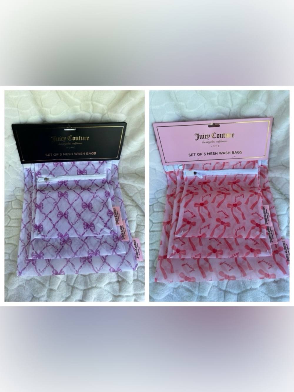 Juicy Couture Lavender Pink Mesh Wash Bags - Set of 3